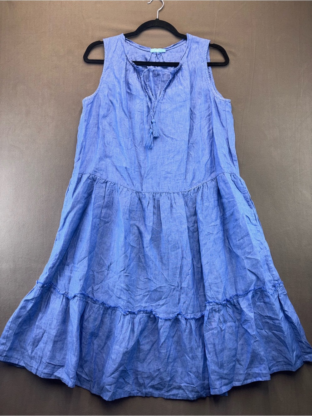 J. McLaughlin Christa Blue Linen Tiered Tank Top A-Line Dress